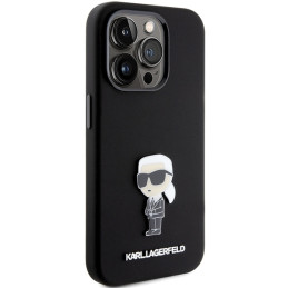 Karl Lagerfeld Silicone Ikonik Metal Pin dėklas iPhone 15 Pro - juodas
