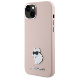 Karl Lagerfeld silikoninis Choupette metalinis dėklas, skirtas iPhone 15 Plus / 14 Plus – rožinis