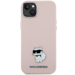 Karl Lagerfeld silikoninis Choupette metalinis dėklas, skirtas iPhone 15 Plus / 14 Plus – rožinis