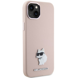 Karl Lagerfeld silikoninis Choupette metalinis dėklas, skirtas iPhone 15 Plus / 14 Plus – rožinis