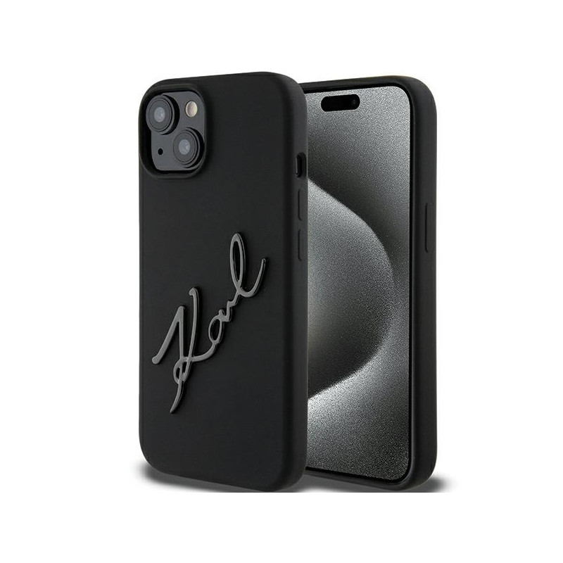 Karl Lagerfeld Silikoninis Karl Script dėklas iPhone 15 - juodas