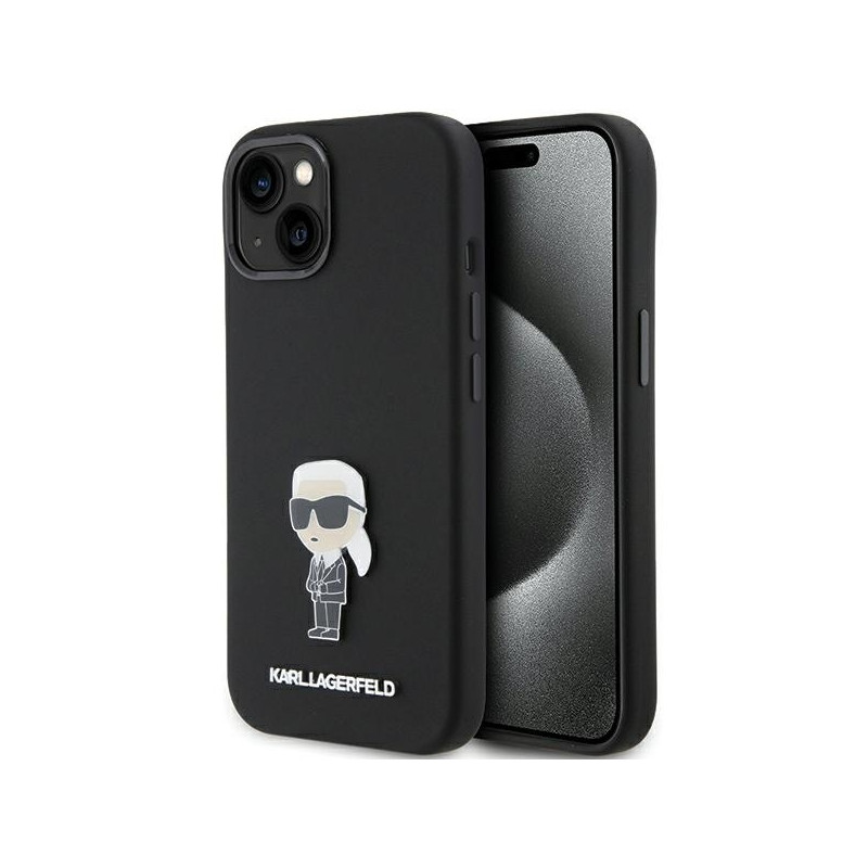 Karl Lagerfeld Silicone Ikonik Metal Pin dėklas iPhone 15 - juodas