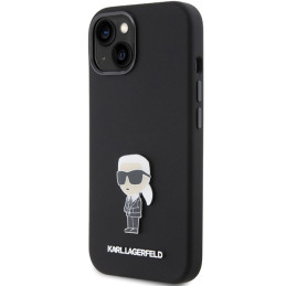 Karl Lagerfeld Silicone Ikonik Metal Pin dėklas iPhone 15 - juodas