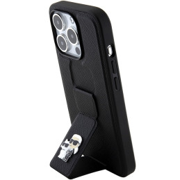Karl Lagerfeld Gripstand Saffiano Karl&Choupette Pins dėklas, skirtas iPhone 15 Pro Max - juodas