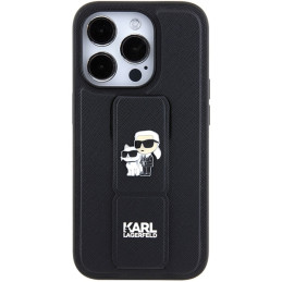 Karl Lagerfeld Gripstand Saffiano Karl&Choupette Pins dėklas, skirtas iPhone 15 Pro Max - juodas