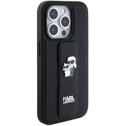 Karl Lagerfeld Gripstand Saffiano Karl&Choupette Pins dėklas, skirtas iPhone 15 Pro Max - juodas