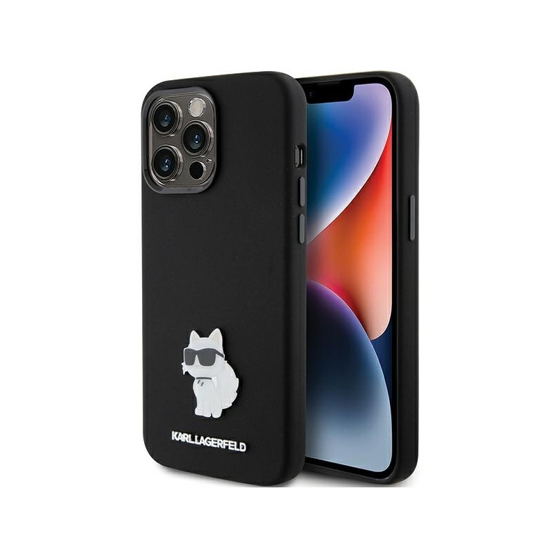 Karl Lagerfeld Silicone Choupette Metal Pin dėklas iPhone 15 Pro Max - juodas