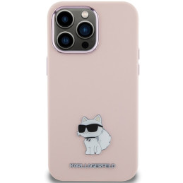 Karl Lagerfeld Silicone Choupette Metal Pin dėklas iPhone 15 Pro Max - rožinis