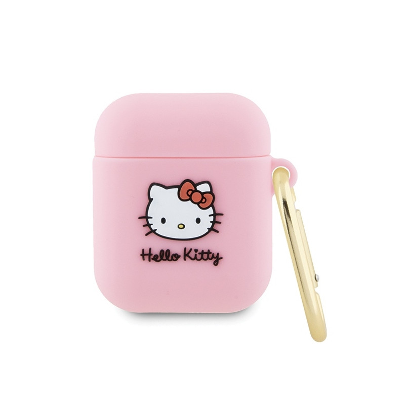Hello Kitty Silicone 3D Kitty Head dėklas, skirtas AirPods 1/ 2 – rožinis