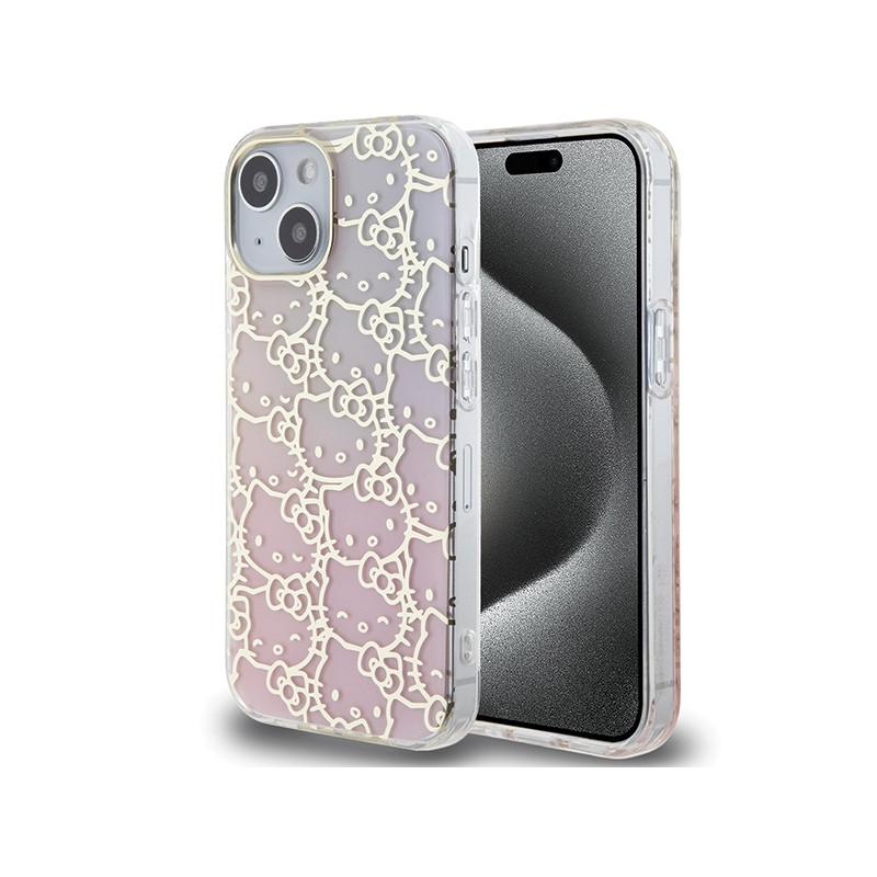 Hello Kitty IML Gradient Electrop Crowded Kitty Head dėklas iPhone 15 - rožinis