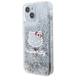 Hello Kitty Liquid Glitter Charms Kitty Head dėklas iPhone 15 - sidabrinis