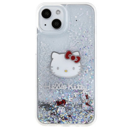 Hello Kitty Liquid Glitter Charms Kitty Head dėklas iPhone 15 - sidabrinis