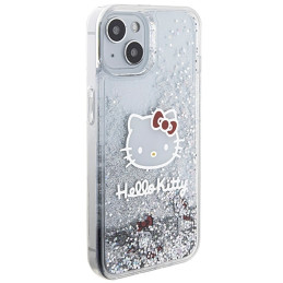 Hello Kitty Liquid Glitter Charms Kitty Head dėklas iPhone 15 - sidabrinis