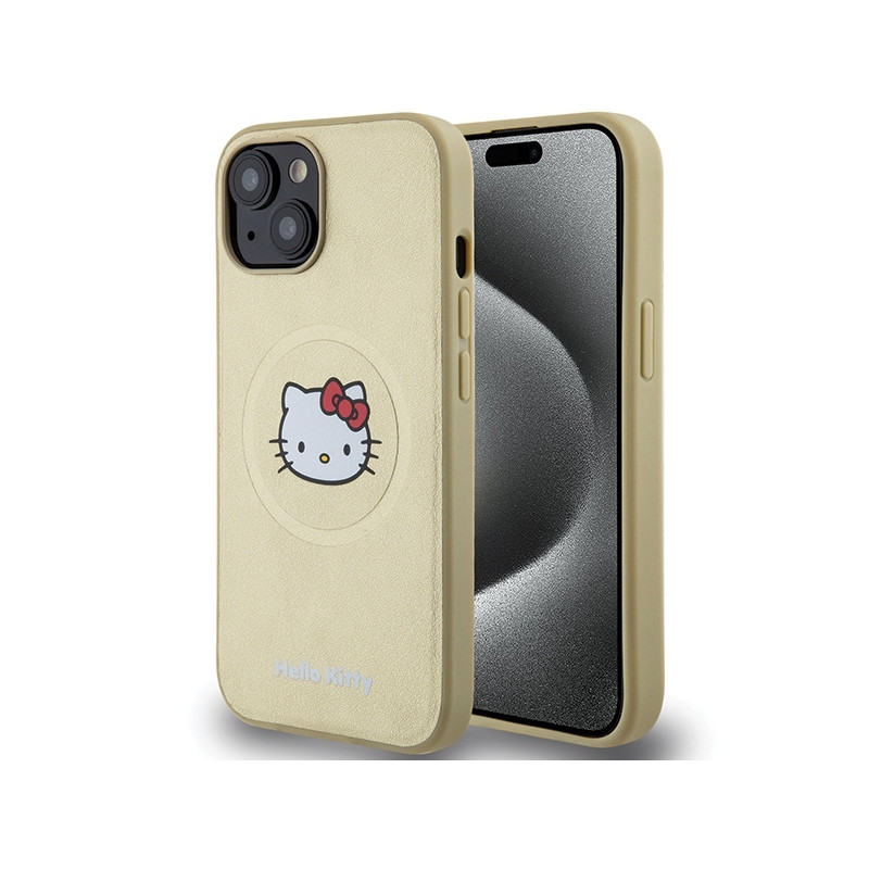 Hello Kitty Leather Kitty Head MagSafe dėklas iPhone 15 - auksinis