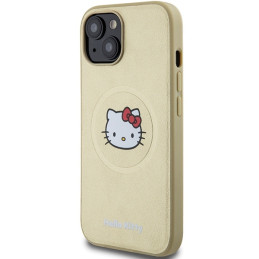 Hello Kitty Leather Kitty Head MagSafe dėklas iPhone 15 - auksinis