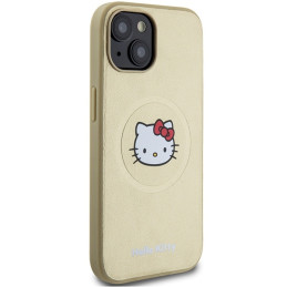 Hello Kitty Leather Kitty Head MagSafe dėklas iPhone 15 - auksinis
