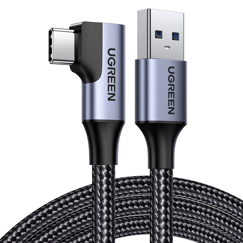Ugreen US385 USB-A / USB-C 90º 5Gb/ s 3A 1m kampinis kabelis – juodas