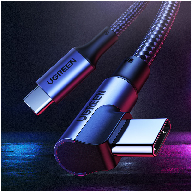 Ugreen US334 70643 USB-C (kampinis) / USB-C (tiesus) kabelis 100W PD 1m - juodas