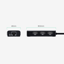 Ugreen 20264 RJ45 / USB-A 10/ 100Mbps HUB tinklo adapteris 3x USB-A 2.0 – juodas