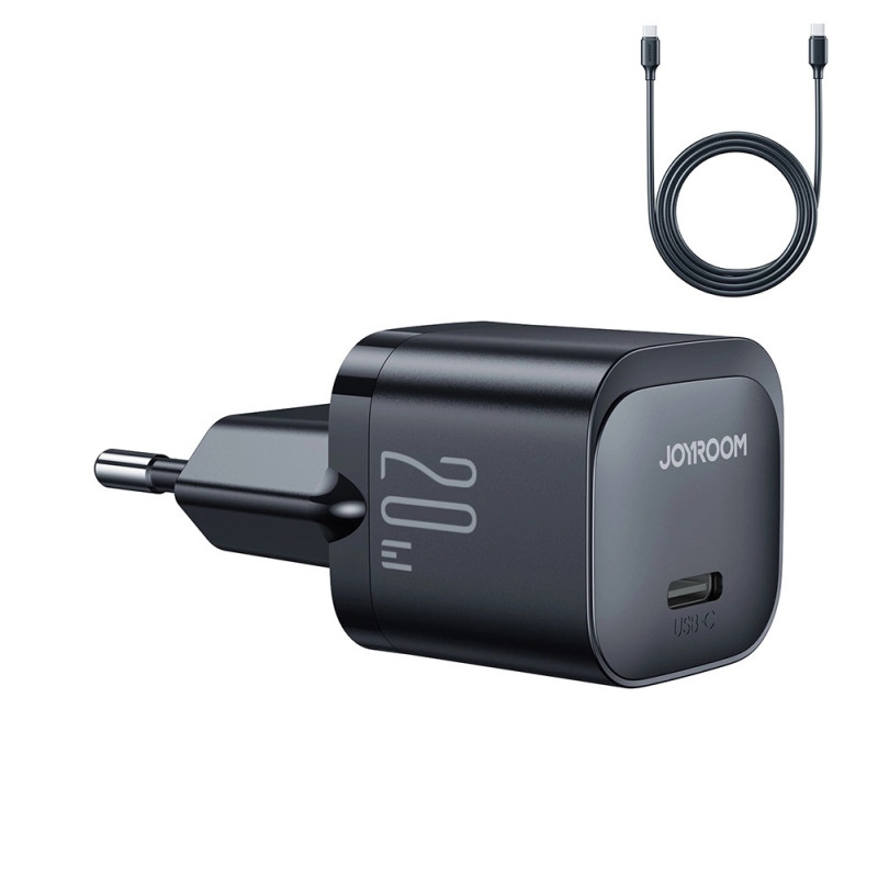 Joyroom JR-TCF02 USB-C PD 20W sieninis įkroviklis + USB-C laidas - juodas