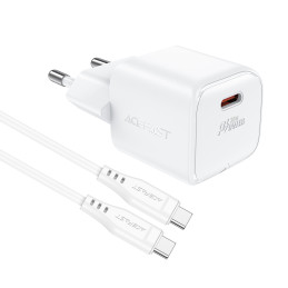 Acefast A77 Mini PD 30W GaN sieninis įkroviklis + USB-C laidas - baltas