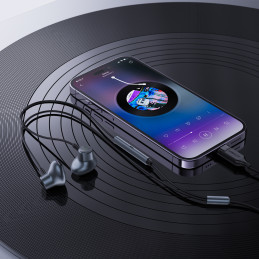 Acefast L1 į ausis įdedamos ausinės su Lightning jungtimi, mikrofonu ir nuotolinio valdymo pulteliu 1,2 m - juodos