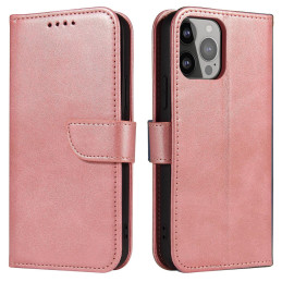 Magnetinis dėklas Samsung S24 su atvartu ir pinigine - rožinis