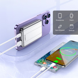 Choetech B655 indukcinis mini maitinimo blokas MagSafe USB-A / USB-C 5000mAh - sidabrinis