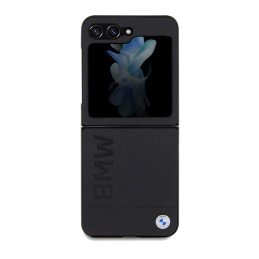 BMW Leather Hot Stamp dėklas, skirtas Samsung Galaxy Z Flip 5 - juodas