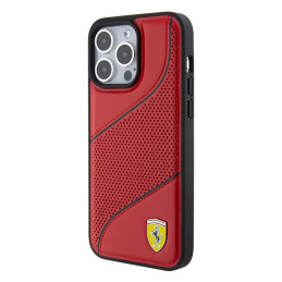 Ferrari Perforated Waves Metal Logo dėklas, skirtas iPhone 15 Pro - raudonas