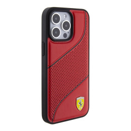 Ferrari Perforated Waves Metal Logo dėklas, skirtas iPhone 15 Pro - raudonas