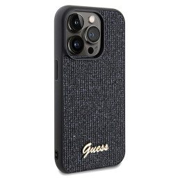 Guess Disco Metal Script dėklas iPhone 14 Pro - juodas