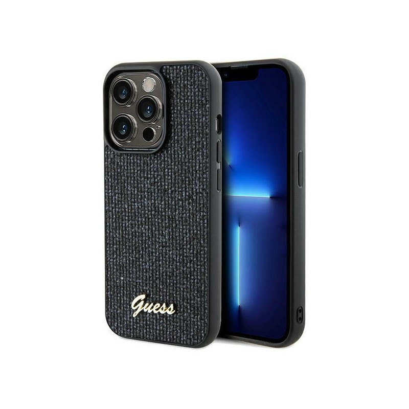 Guess Disco Metal Script dėklas, skirtas iPhone 14 Pro Max - juodas