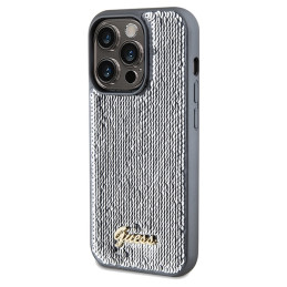 Guess Sequin Script Metalinis dėklas iPhone 14 Pro Max - sidabrinis