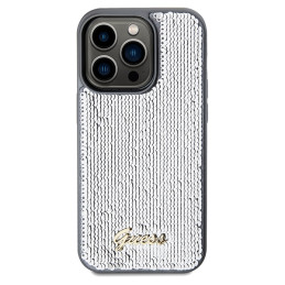 Guess Sequin Script Metalinis dėklas iPhone 14 Pro Max - sidabrinis