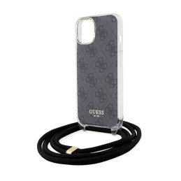 Guess Crossbody Cord 4G spausdinimo dėklas, skirtas iPhone 15/ 14/ 13 – juodas