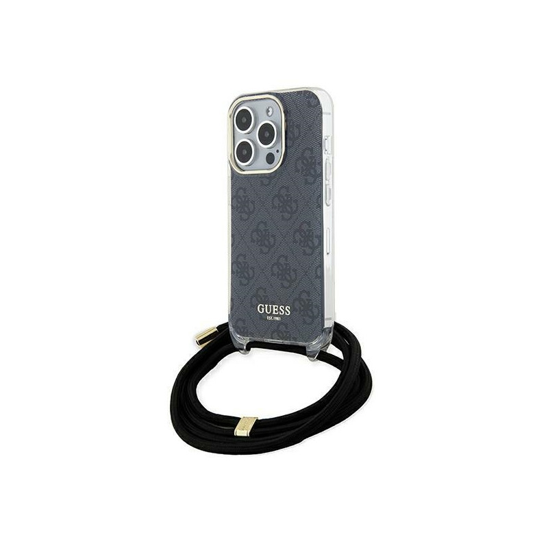 Guess Crossbody Cord 4G Print dėklas, skirtas iPhone 15 Pro Max - juodas