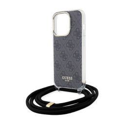 Guess Crossbody Cord 4G Print dėklas, skirtas iPhone 15 Pro Max - juodas