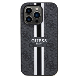 Guess 4G Printed Stripes MagSafe dėklas iPhone 15 Pro - juodas