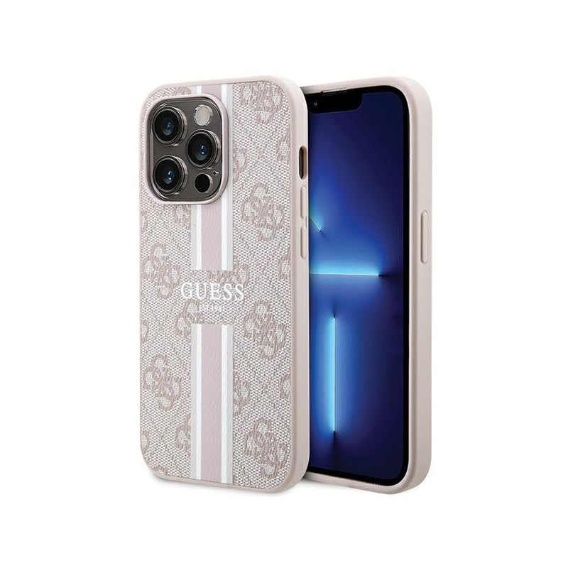 Guess 4G Printed Stripes MagSafe dėklas iPhone 15 Pro Max - rožinis