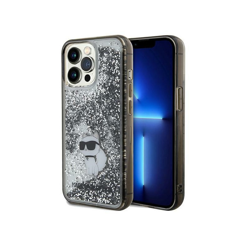 Karl Lagerfeld Liquid Glitter Choupette dėklas, skirtas iPhone 13 Pro / 13 - skaidrus
