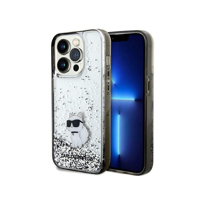 Karl Lagerfeld Liquid Glitter Choupette dėklas iPhone 14 Pro - skaidrus