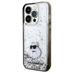 Karl Lagerfeld Liquid Glitter Choupette dėklas iPhone 14 Pro - skaidrus