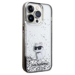 Karl Lagerfeld Liquid Glitter Choupette dėklas iPhone 14 Pro - skaidrus