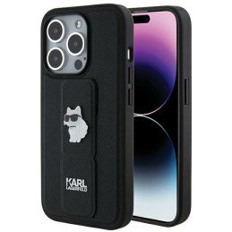 Karl Lagerfeld Gripstand Saffiano Choupette Pins dėklas, skirtas iPhone 14 Pro Max - juodas