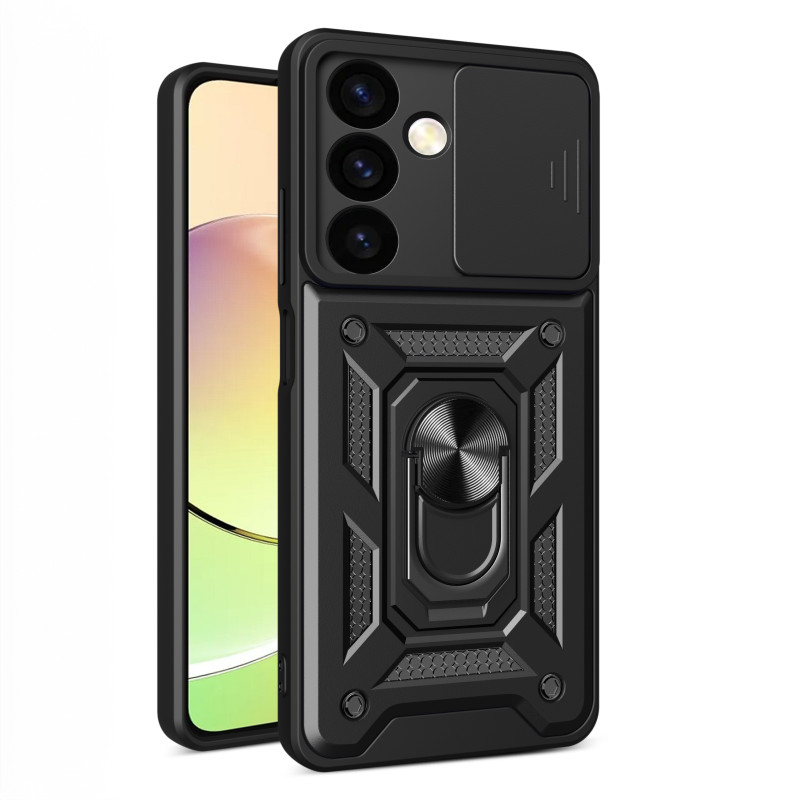 Hybrid Armor Camshield šarvuotas dėklas Samsung Galaxy S24 su kameros dangteliu - juodas