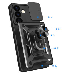Hybrid Armor Camshield šarvuotas dėklas Samsung Galaxy S24 su kameros dangteliu - juodas