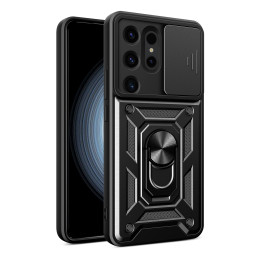 Hybrid Armor Camshield dėklas Samsung Galaxy S24 Ultra šarvuotas su kameros dangteliu - juodas
