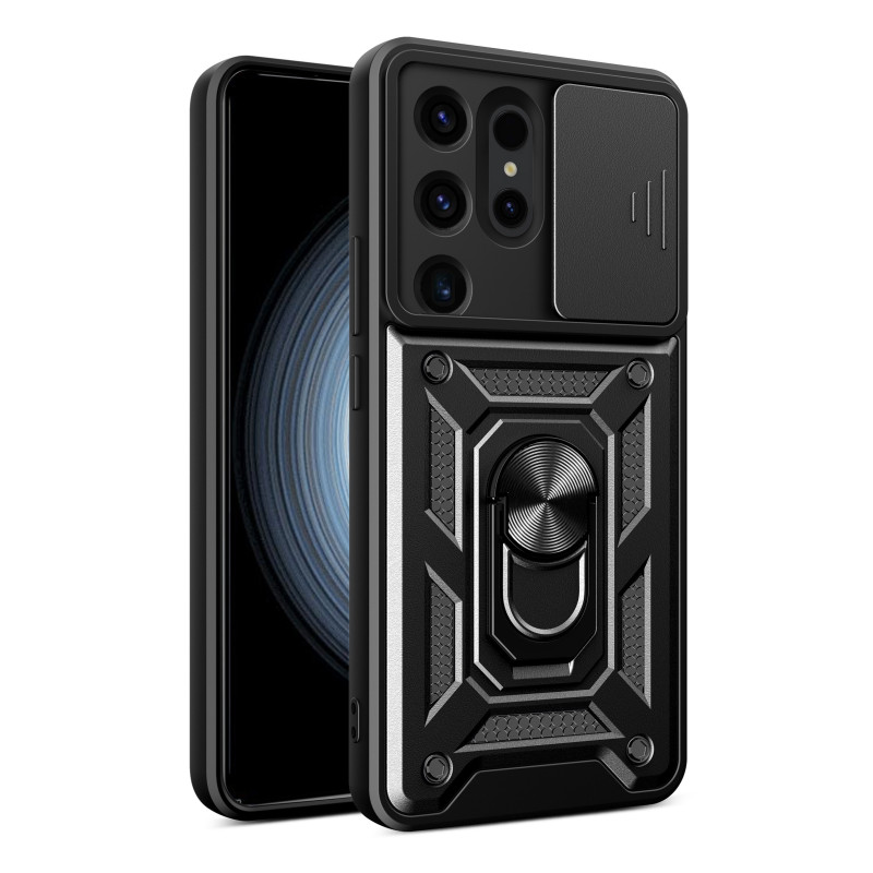 Hybrid Armor Camshield dėklas Samsung Galaxy S24 Ultra šarvuotas su kameros dangteliu - juodas