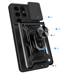 Hybrid Armor Camshield dėklas Samsung Galaxy S24 Ultra šarvuotas su kameros dangteliu - juodas